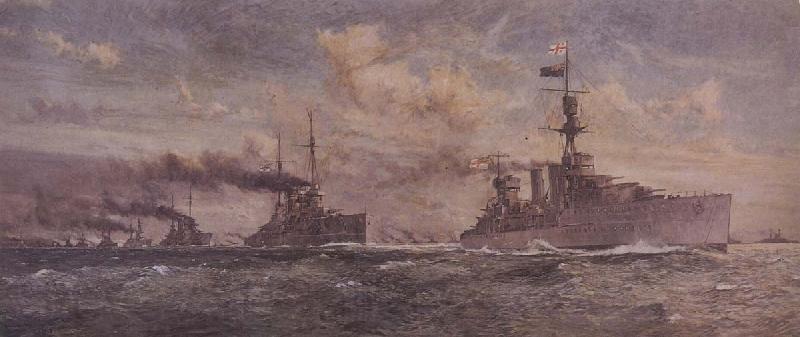 Charles Dixon HMS Cardiff leading the surren-dered German Fleet into the Firth of Forth Spain oil painting art